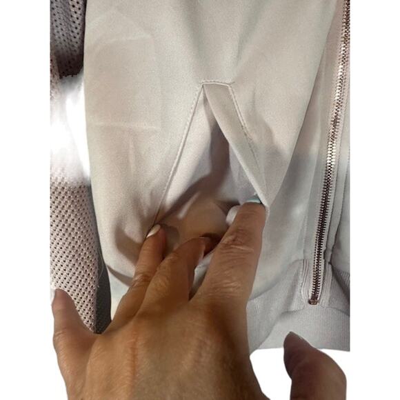 Guess Pink & Rose Gold Logo Long Sleeve Mock Neck Full Zip Jacket Women Sz M - Picture 6 of 12